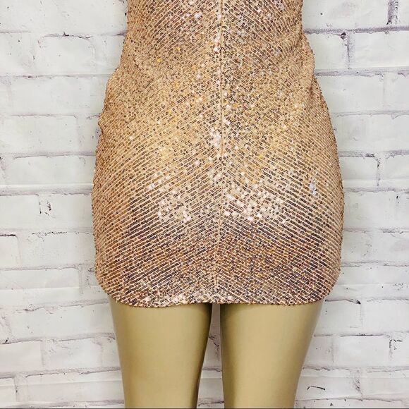 LA FEMME Strapless Rose Gold Sequin Sheath Dress - Picture 2 of 12